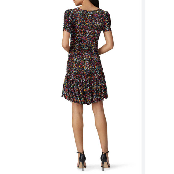 Tanya Taylor Floral Puff Sleeve Mini Dress M Ruffle Hem Drop Waist - Picture 10 of 10